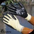 SRSAFETY Guantes anti-corte de aramida resistentes al corte de nitrilo negro liso de calibre 13